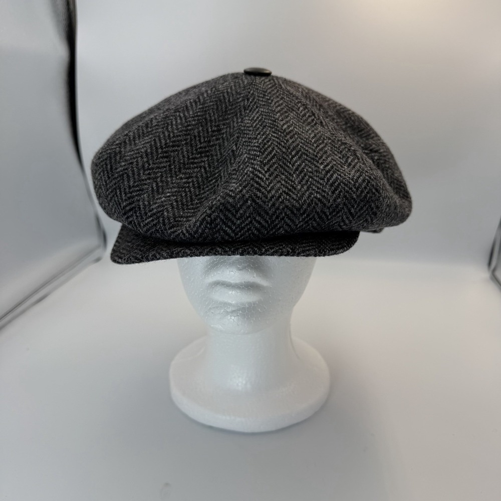Borsalino Dark Gray Herringbone Wool Newsboy Cap Made In Italy Sz XXL